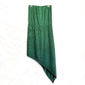 Drew Midi Straight Skirt Unique Asymmetric Hemline Size M Deep Shimmery Green